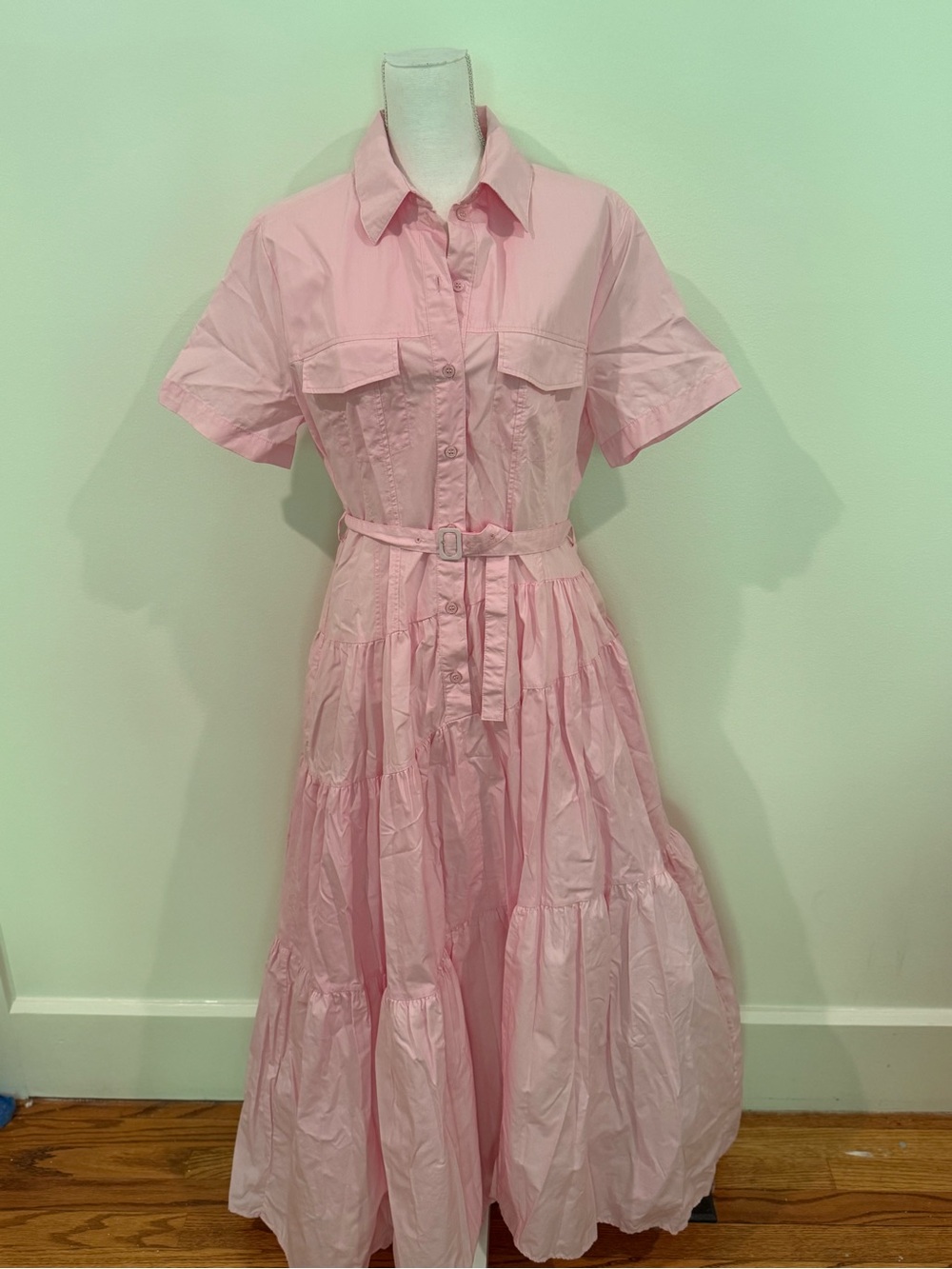 Zara Light Pink Tiered Shirt Maxi Dress with Belt